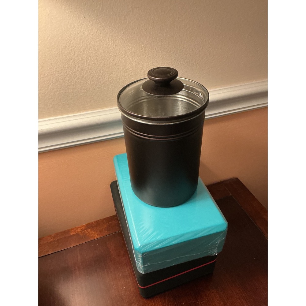 Modern Oil Rubbed Bronze Stainless Steel Kitchen Canister with Glass Lid 7.25in